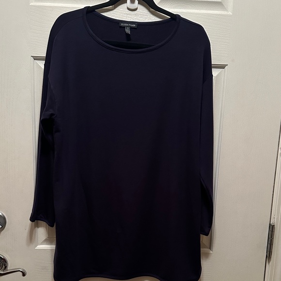 Eileen Fisher Tops - Eileen Fisher Deep Navy Long-Sleeve Scoop Neck Long Line Tunic Top Size Small
